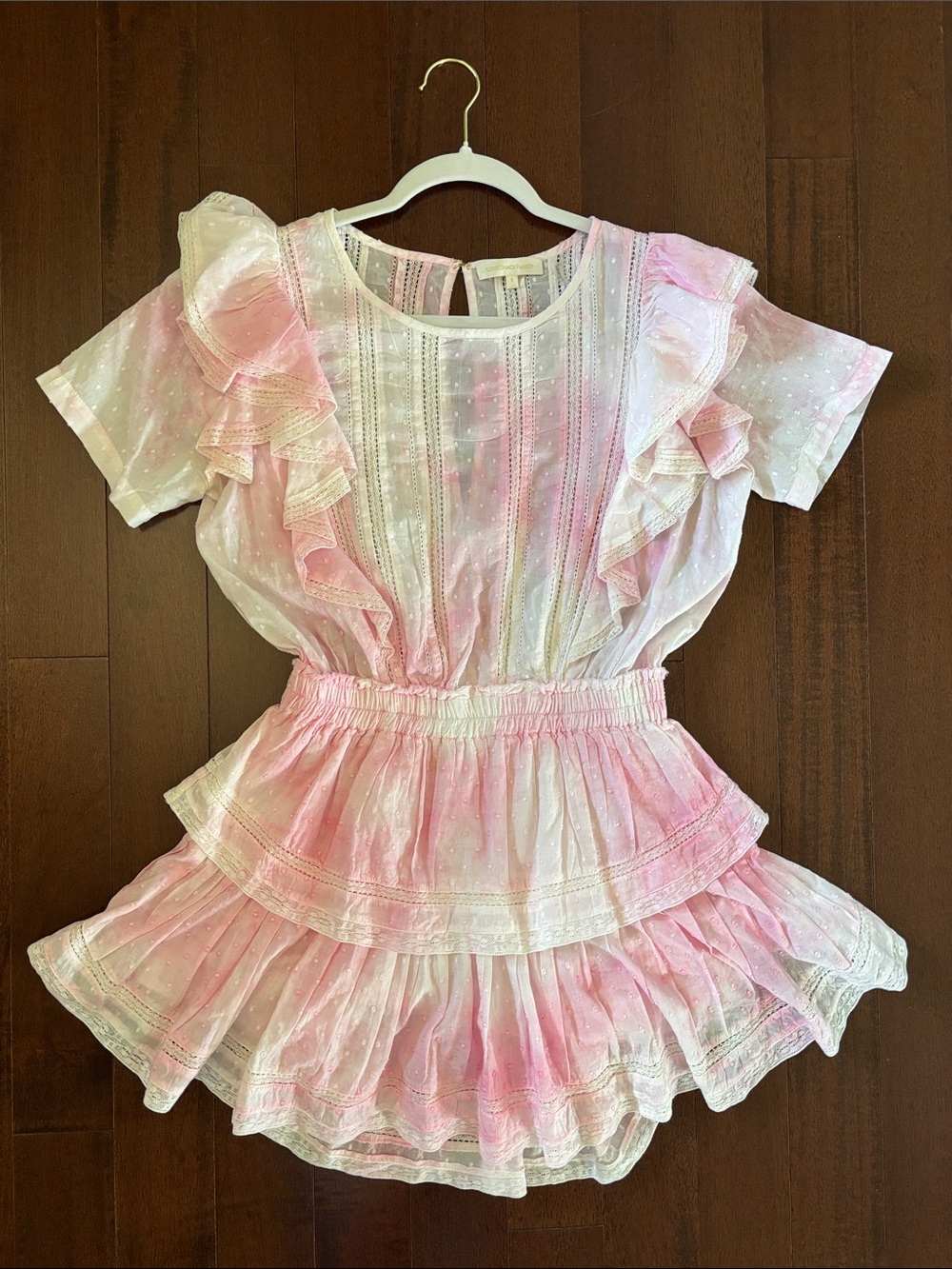 LoveShackFancy - Natasha Heritage Pink and White Ruffle Tiered Dress - Like New